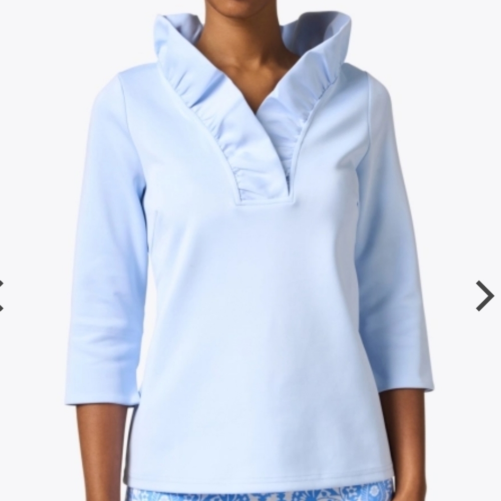 Gretchen Scott Women's Ruffle Neck Top in Periwinkle XS (0-2)